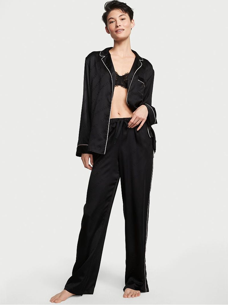 Pijama-Pantalon-de-Satin-Negro